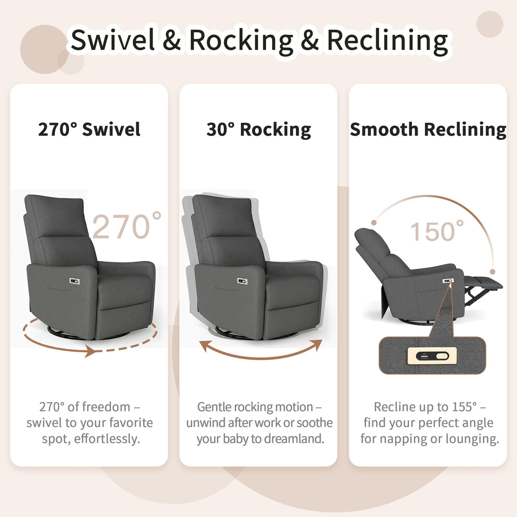 Dark Gray Velvet Swivel Recliner Chair M6294