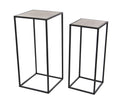 Black Metal End Table with Brown Wood Tops, Set of 2 D283887