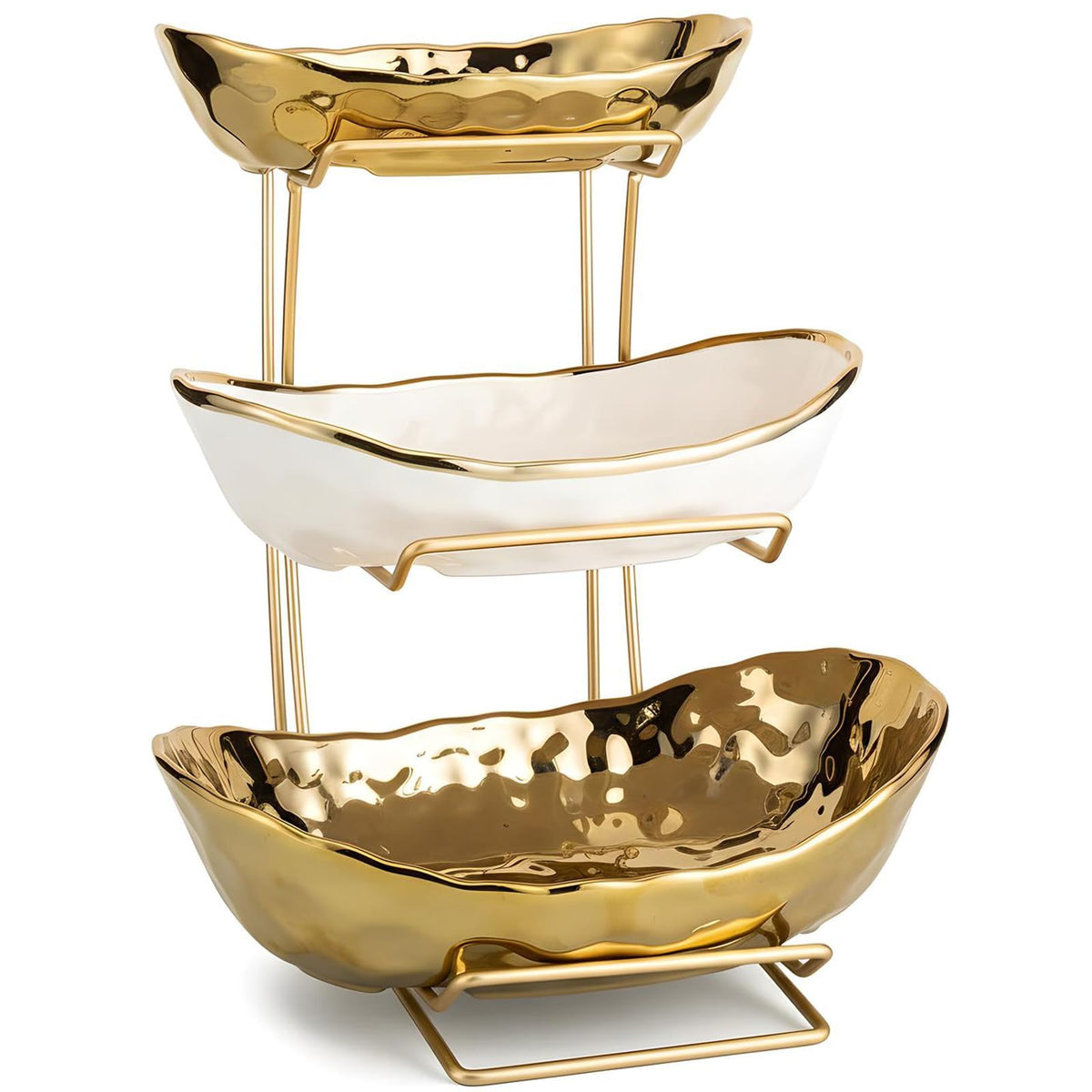 3-Tier Gold Fruit Bowl & Tray with Metal Stand V237