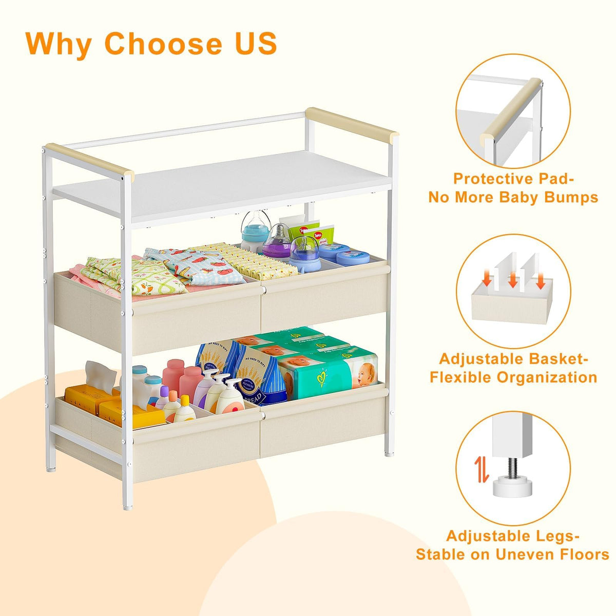White Baby Changing Table with Storage G342