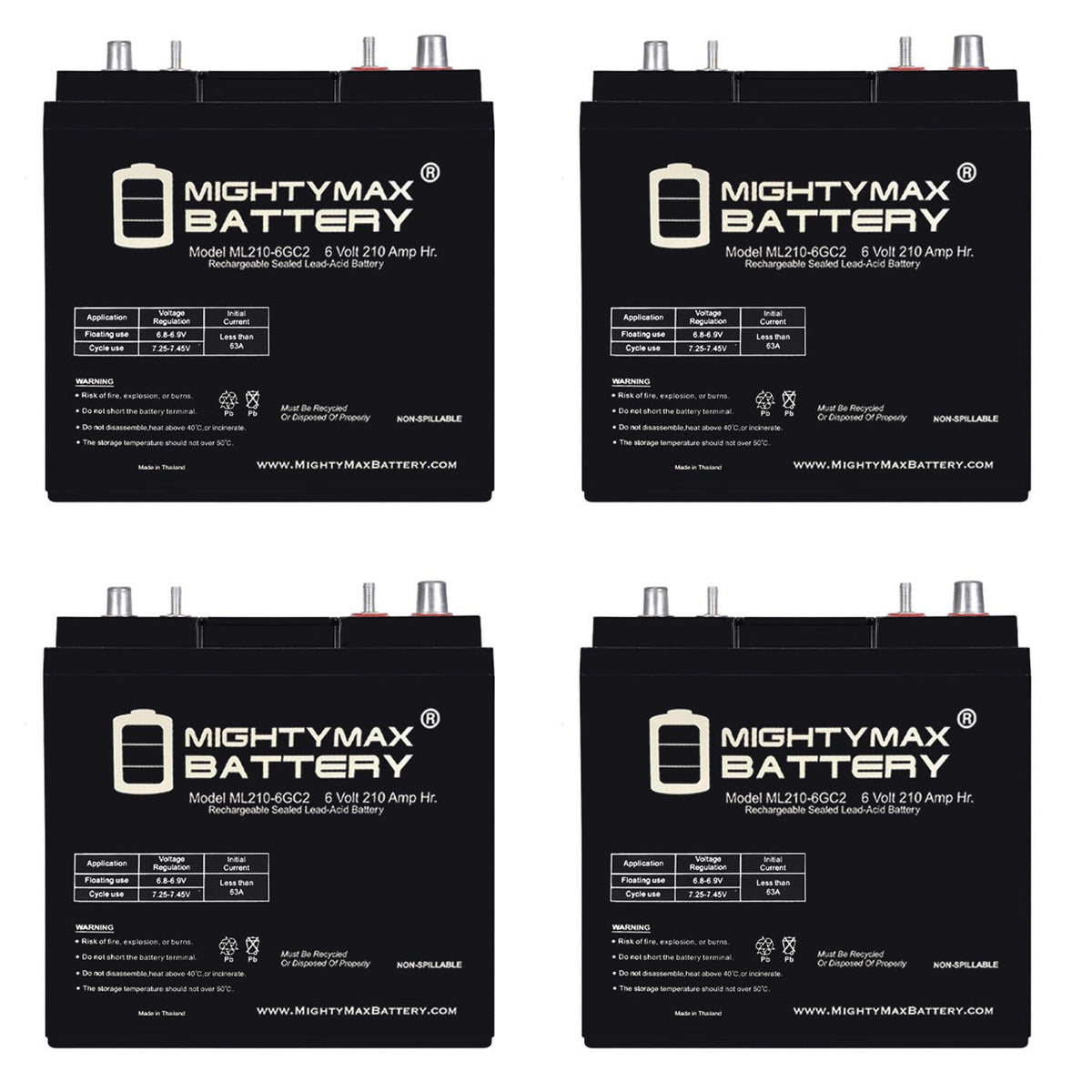 6V 210AH Dual Terminal SLA Replacement Battery 4 Pack V711470
