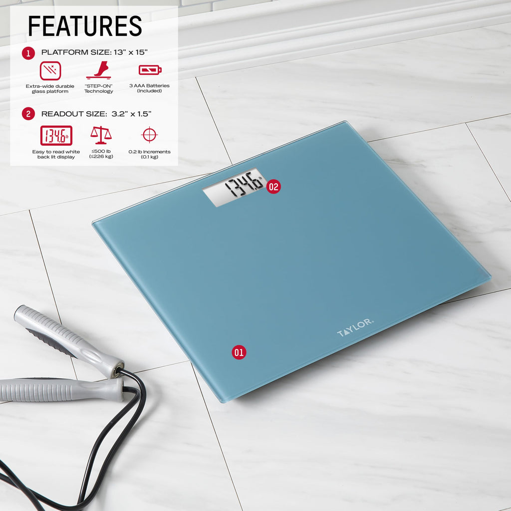 Digital Scale, Extra-Wide 13x15 Glass Platform, Slate Blue G680