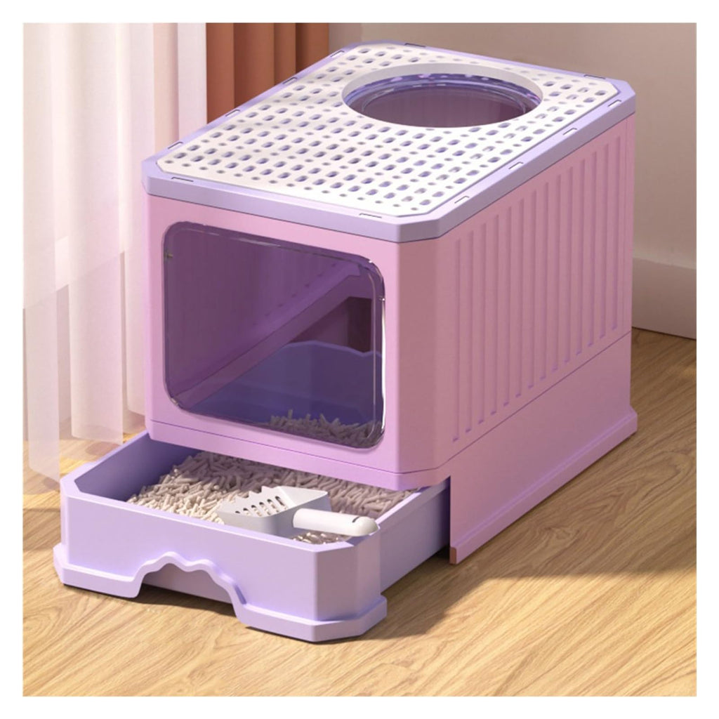Foldable Cat Litter Box with Lid and Shovel I45493