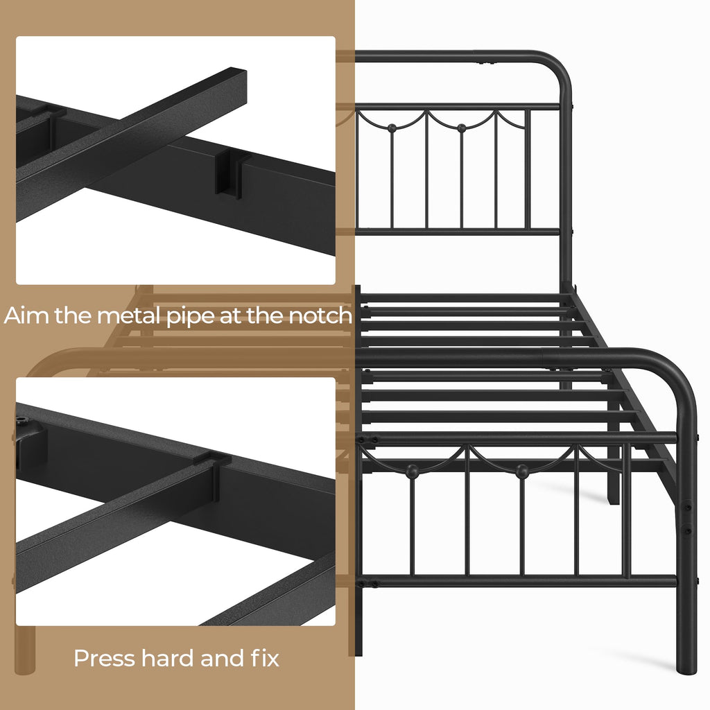 Black Metal Bed Frame with Spindle Headboard D11005