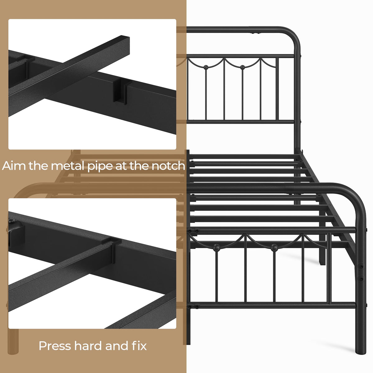 Black Metal Bed Frame with Spindle Headboard D11005