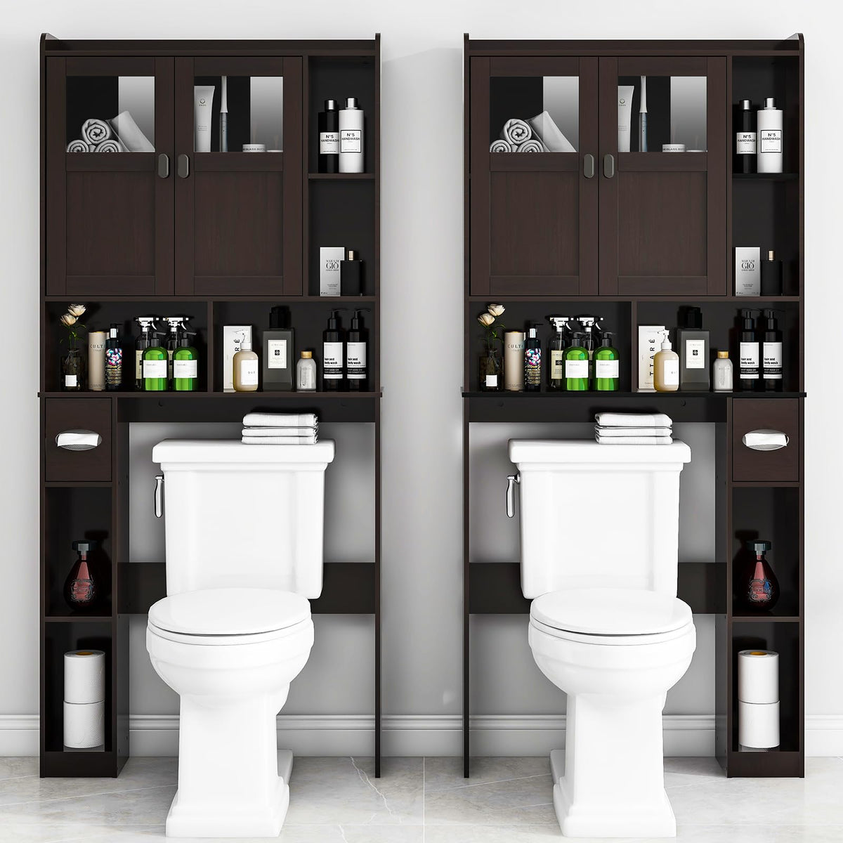 Over The Toilet Storage Cabinet with Doors and Shelves K73807
