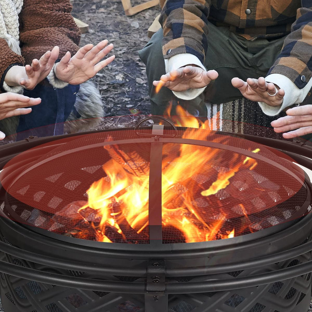 36 Inch Outdoor Fire Pit with Spark Screen Black W69554