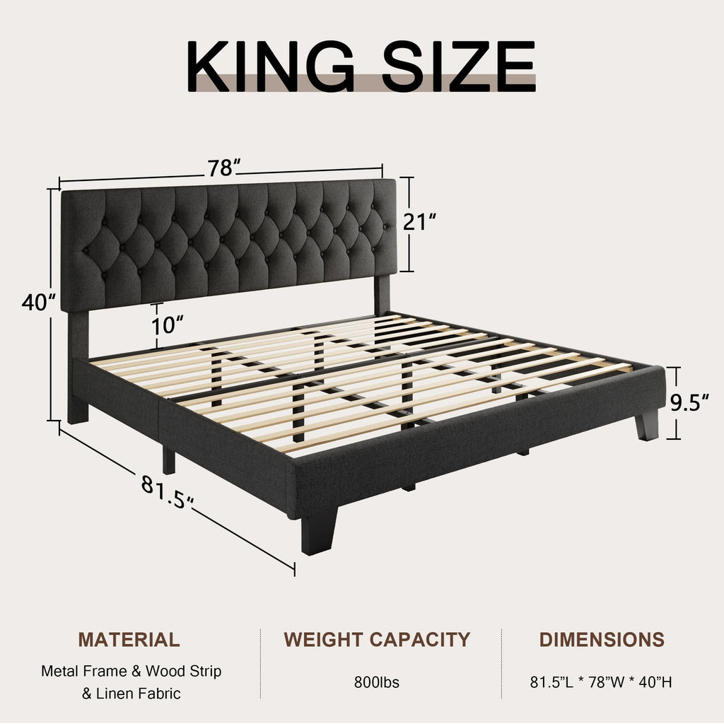 King Size Upholstered Platform Bed with Headboard O832