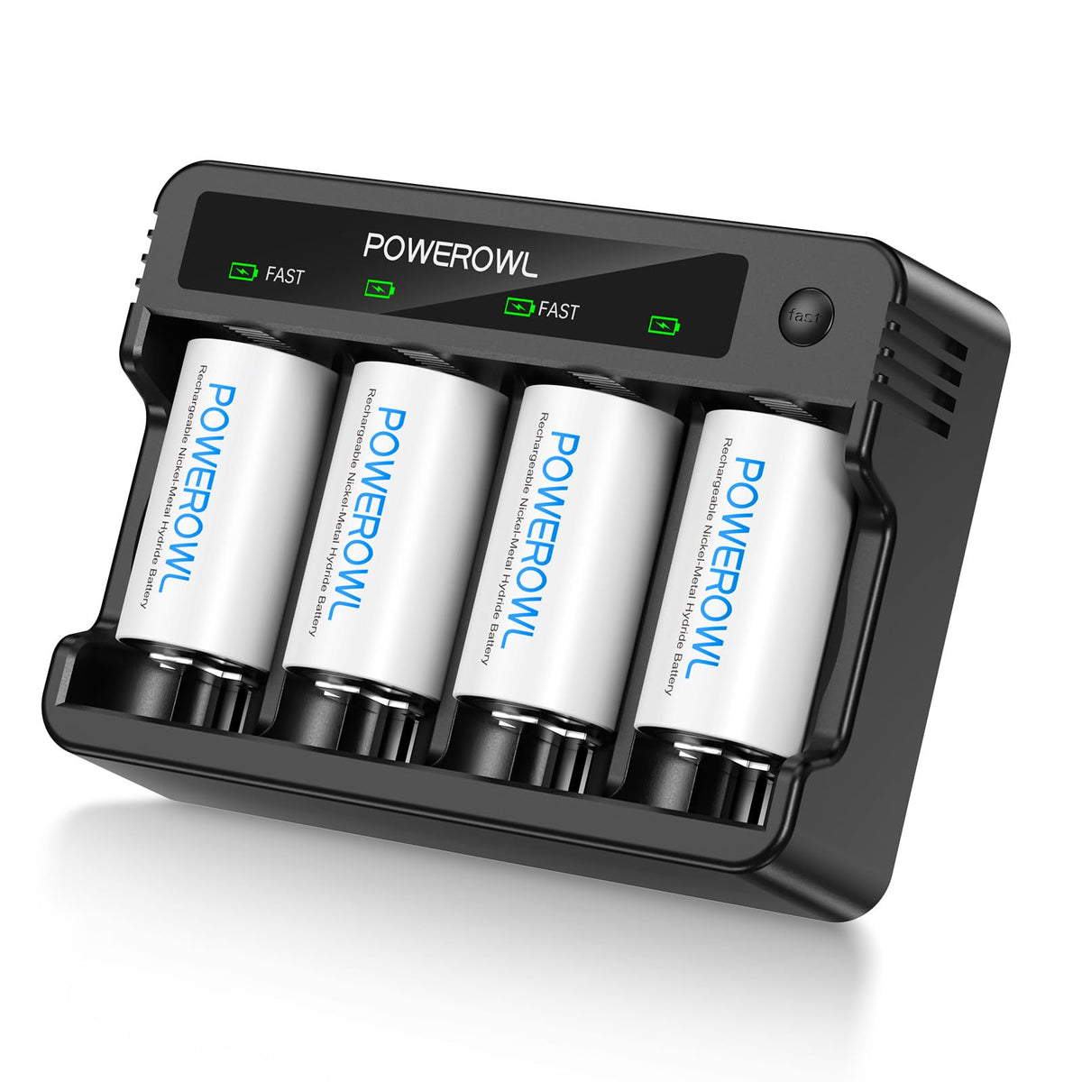 Rechargeable D Batteries with 4 Bay Battery Charger W837
