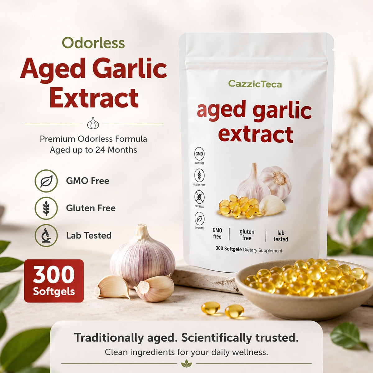 Odorless Organic Garlic Extract 7500mg 300 Softgels A670469