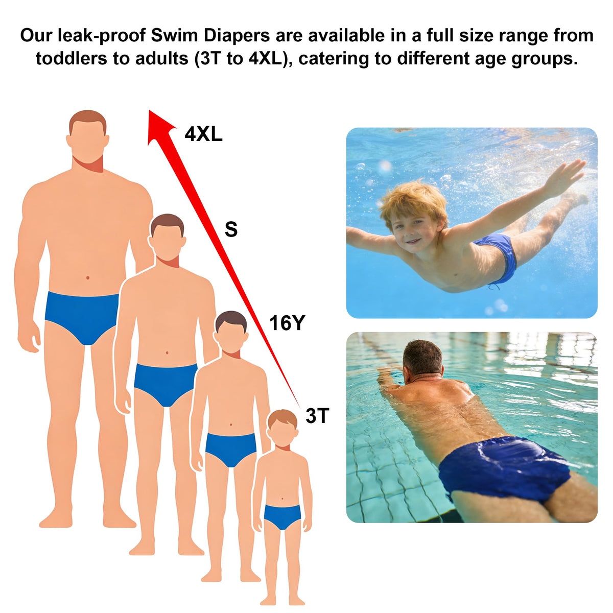 Reusable Waterproof Leakproof Swim Diaper Black 10-12Years X33851