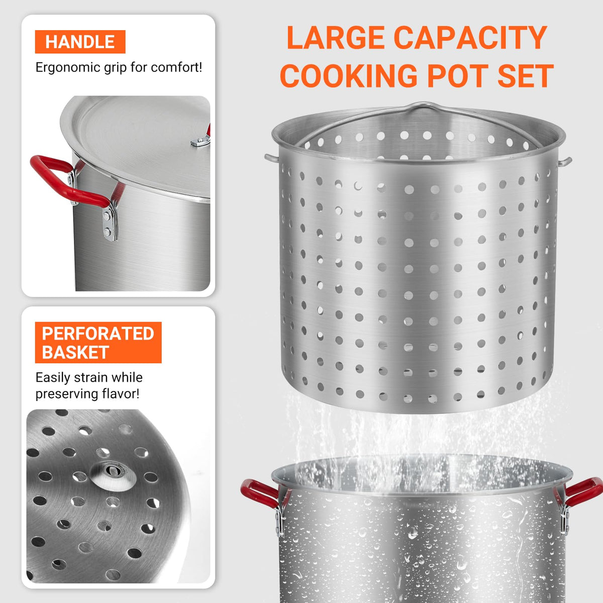 100Qt Aluminum Seafood Boil Pot with Strainer Basket and Propane Stove Burner K5439