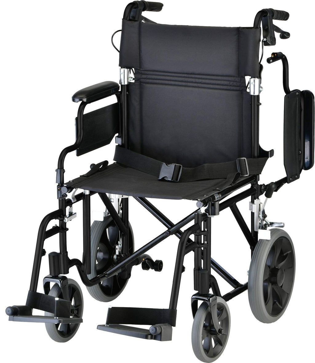 Lightweight Transport Chair with Locking Hand Brakes, Black B800