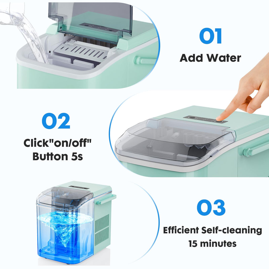 Countertop Ice Maker Machine with Handle, Self-Cleaning, 2 Sizes Bullet Ice, Black J354276