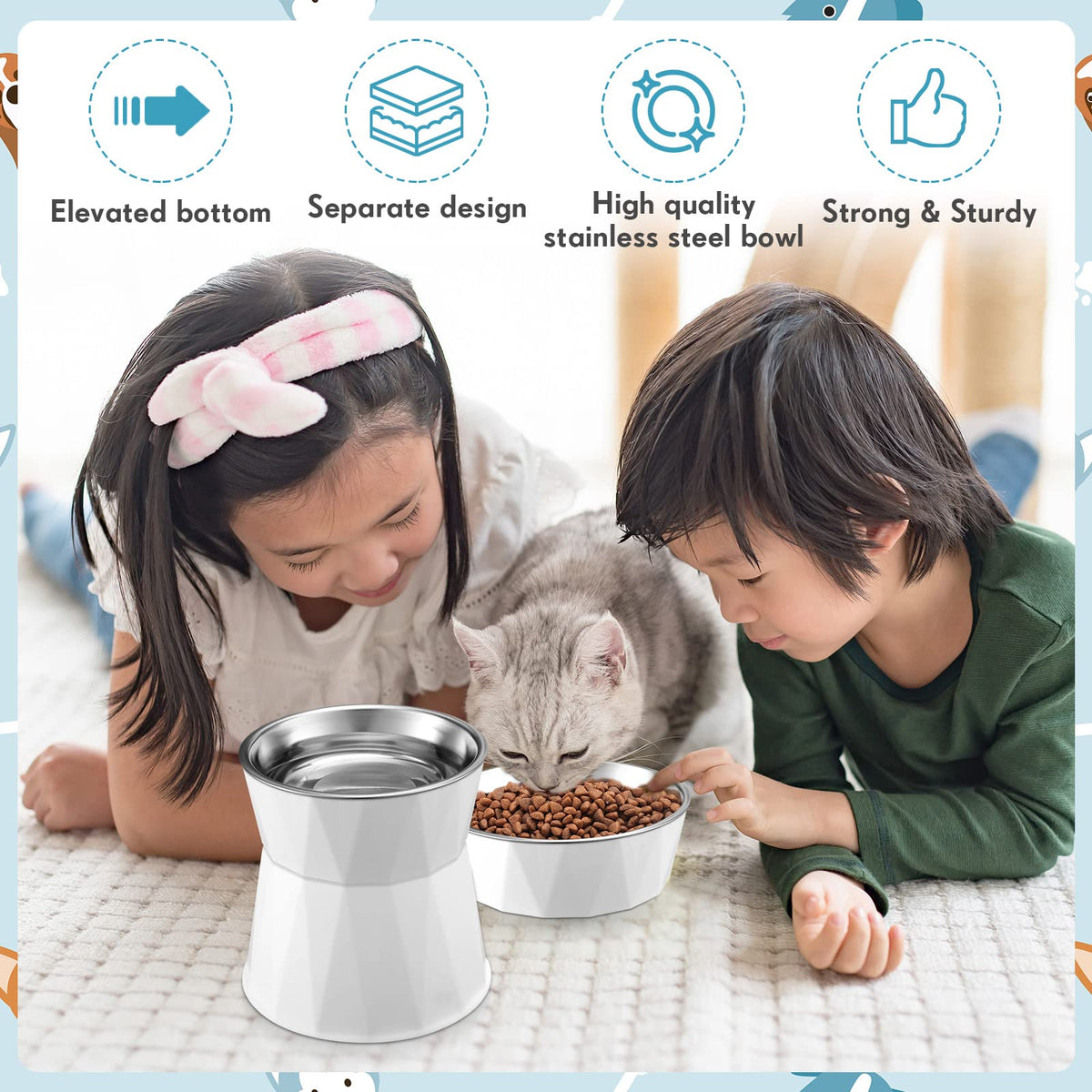 2 Pcs Elevated Cat Bowls D4811