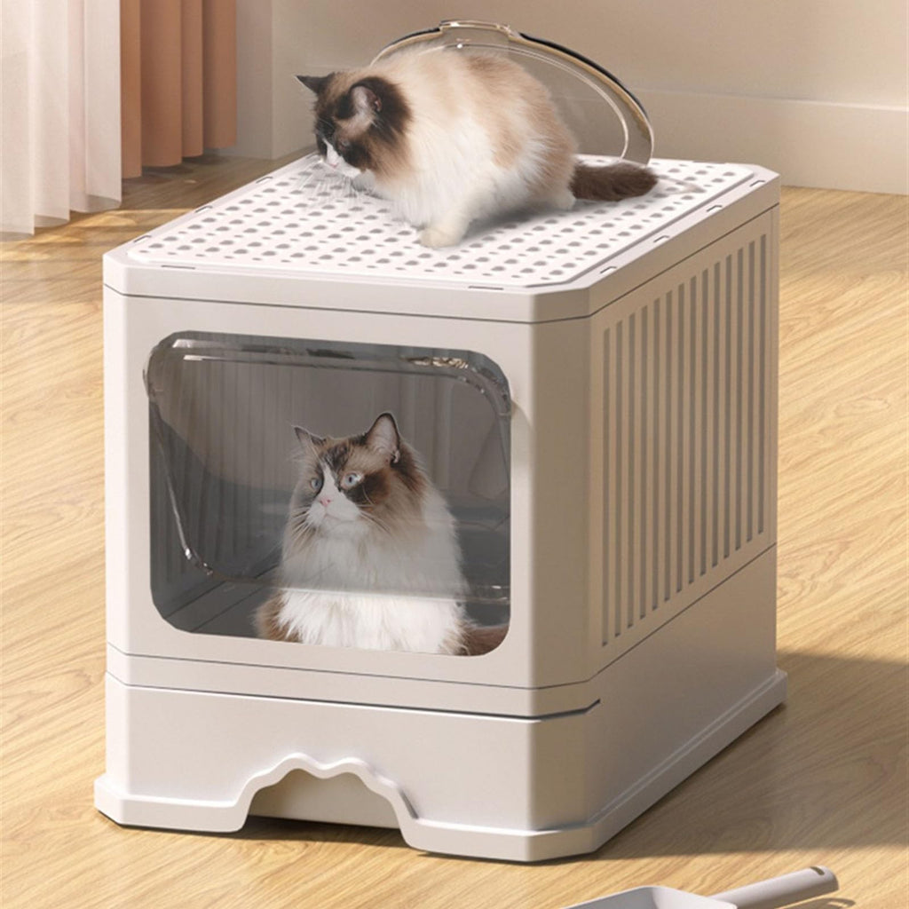 Foldable Cat Litter Box with Lid and Shovel I45493