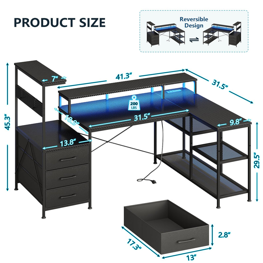 L Shaped Gaming Desk with Drawers A15179