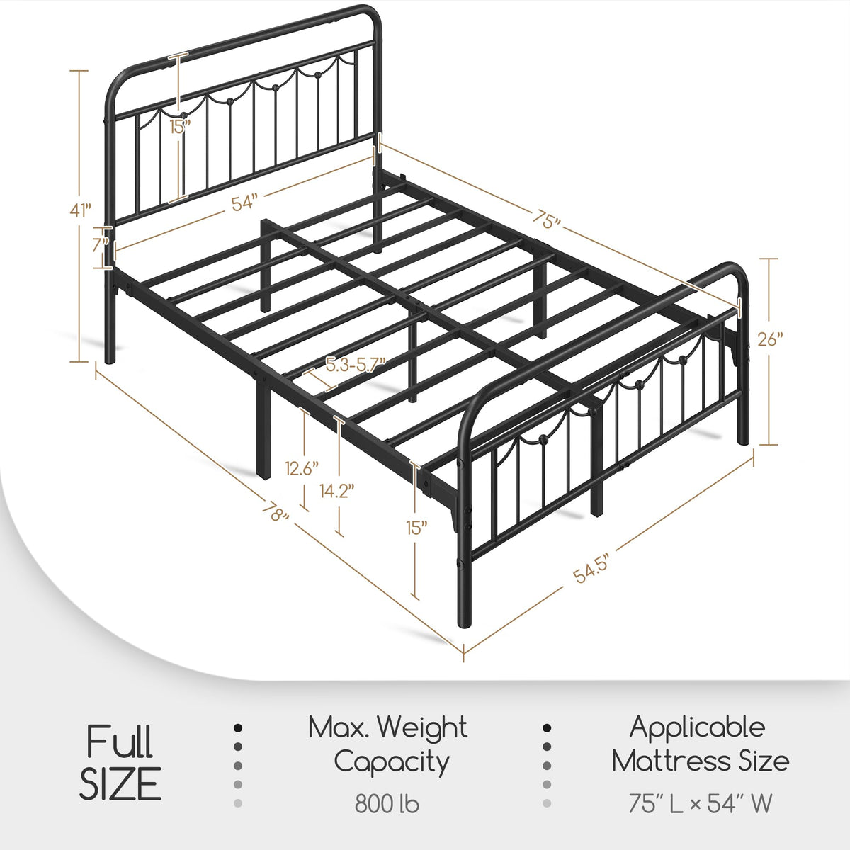 Black Metal Bed Frame with Spindle Headboard D11005