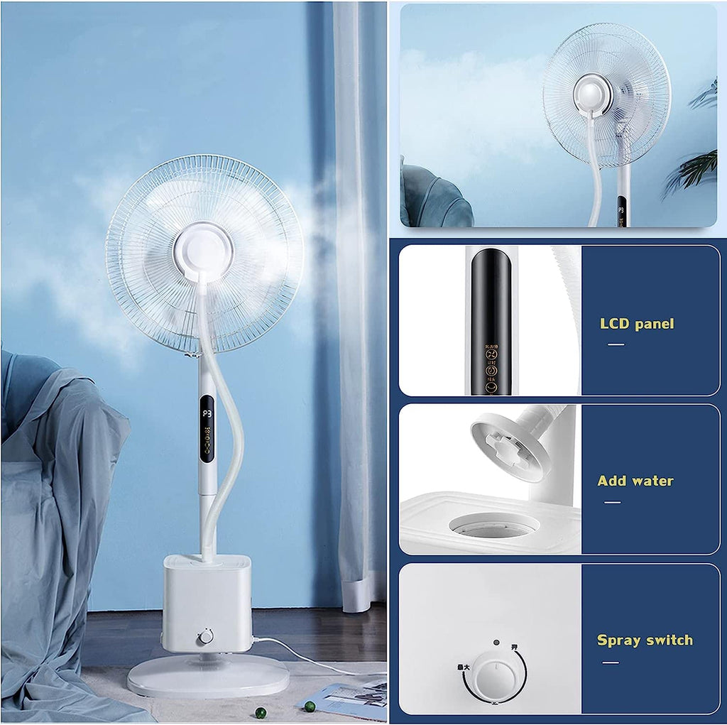 Oscillating Misting Pedestal Fan with Remote Control, 3-Speed, 3 L Water Tank, 16-inch, White B9009