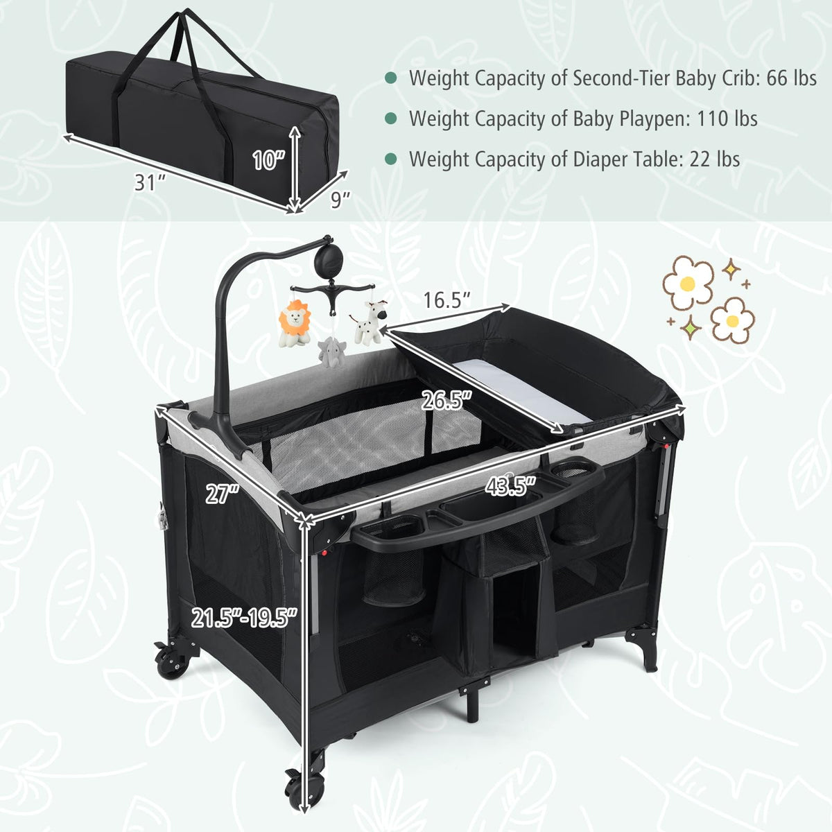 5-in-1 Pack and Play Bassinet Playard with Diaper Changer T54570