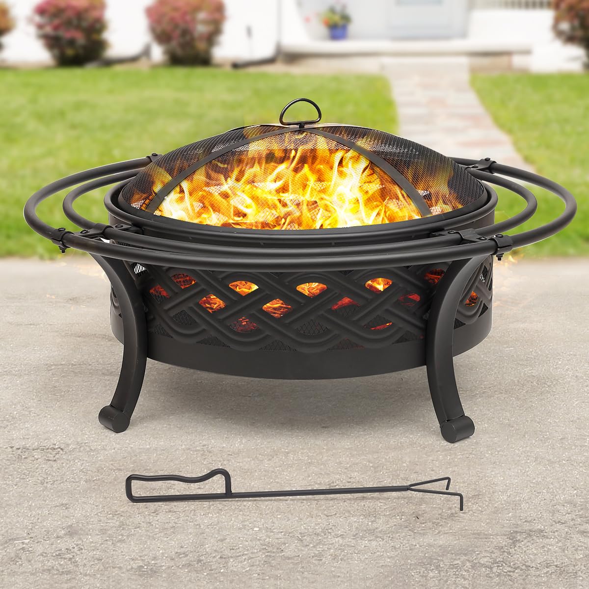 36 Inch Outdoor Fire Pit with Spark Screen Black W69554