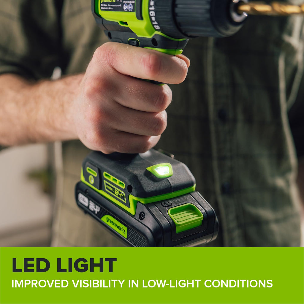 24V Cordless Brushless 3/8" Drill/Driver with 2.0Ah Battery and 10PC Titanium Drill Bit Set X4093