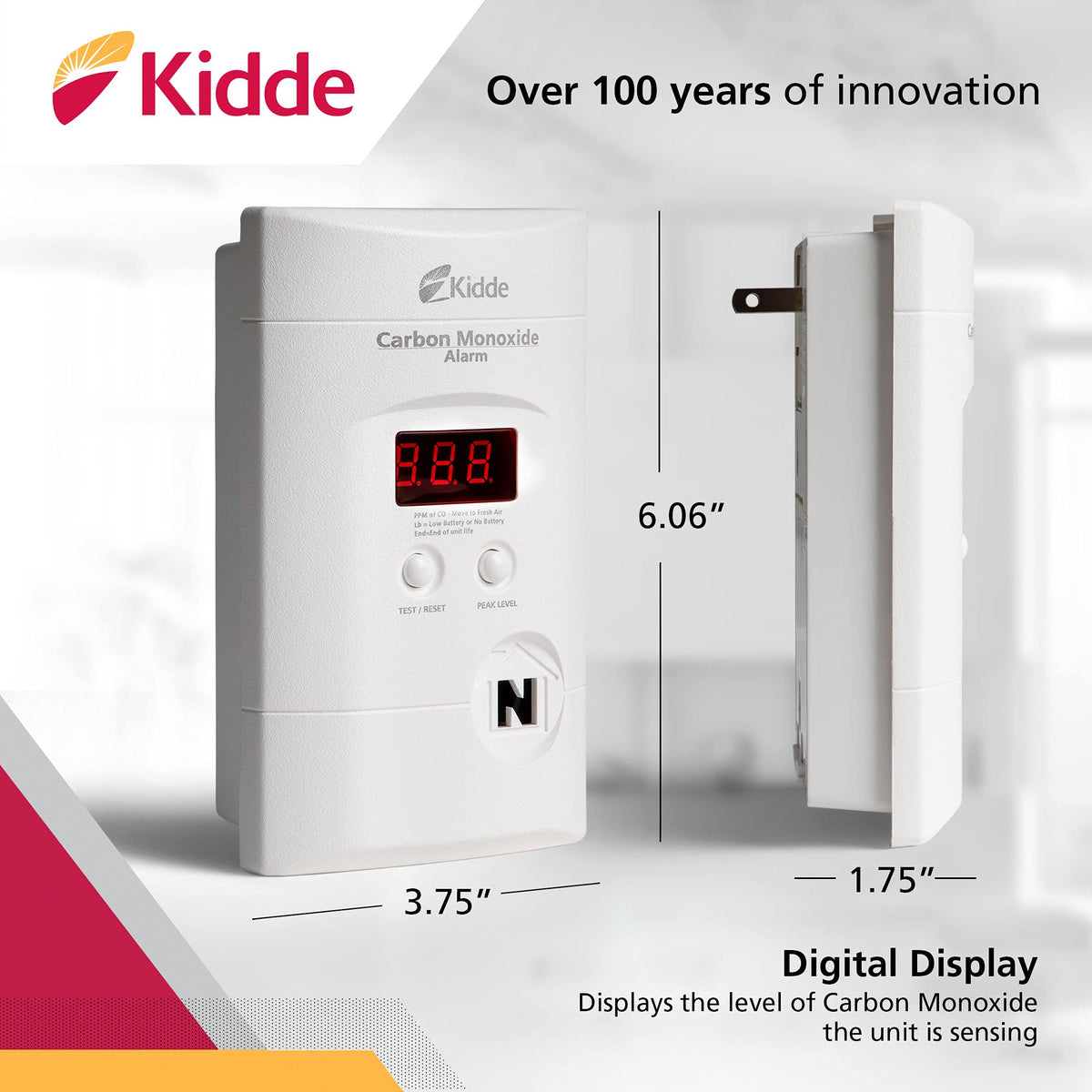 Carbon Monoxide Detector, Plug-In with Digital Display G925