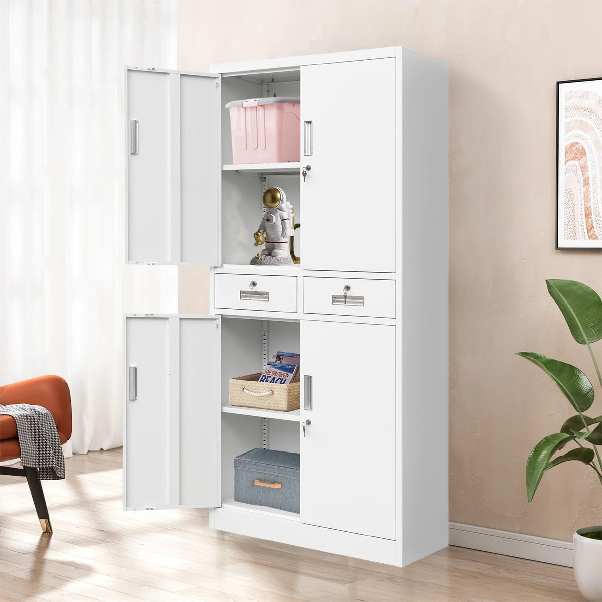 Metal Storage Cabinet with Adjustable Shelves and Drawers A8391
