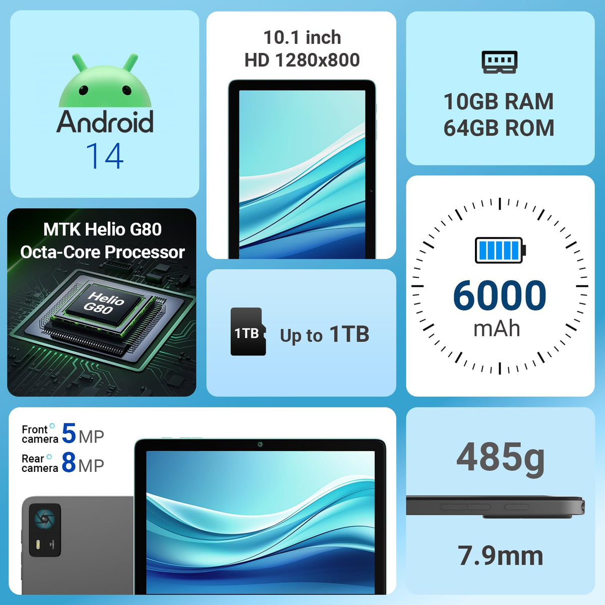 10.1" Android Tablet with Octa-core Processor 10GB RAM 64 GB ROM M559