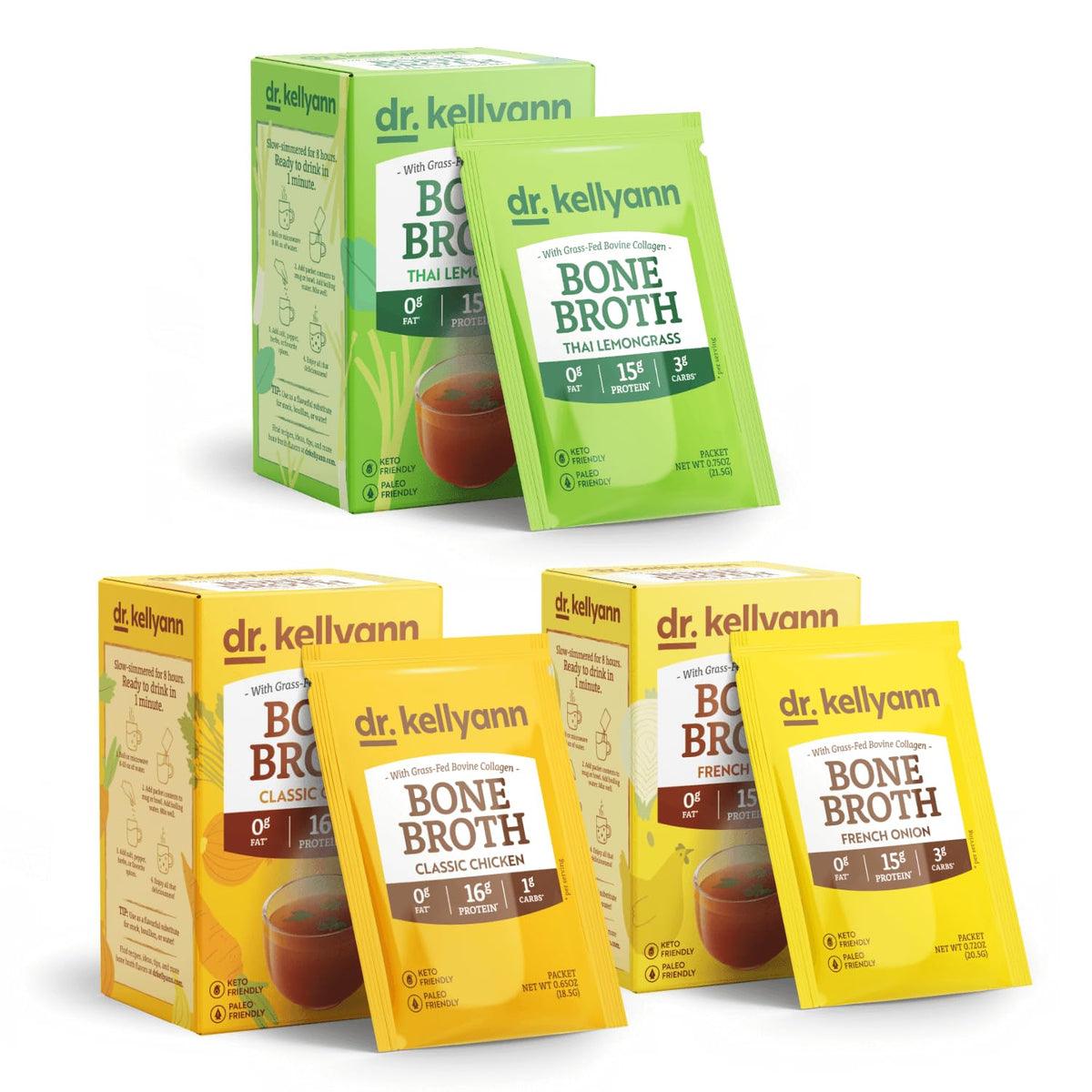 Bone Broth Packets Variety Pack 3 Boxes 21 Servings P549