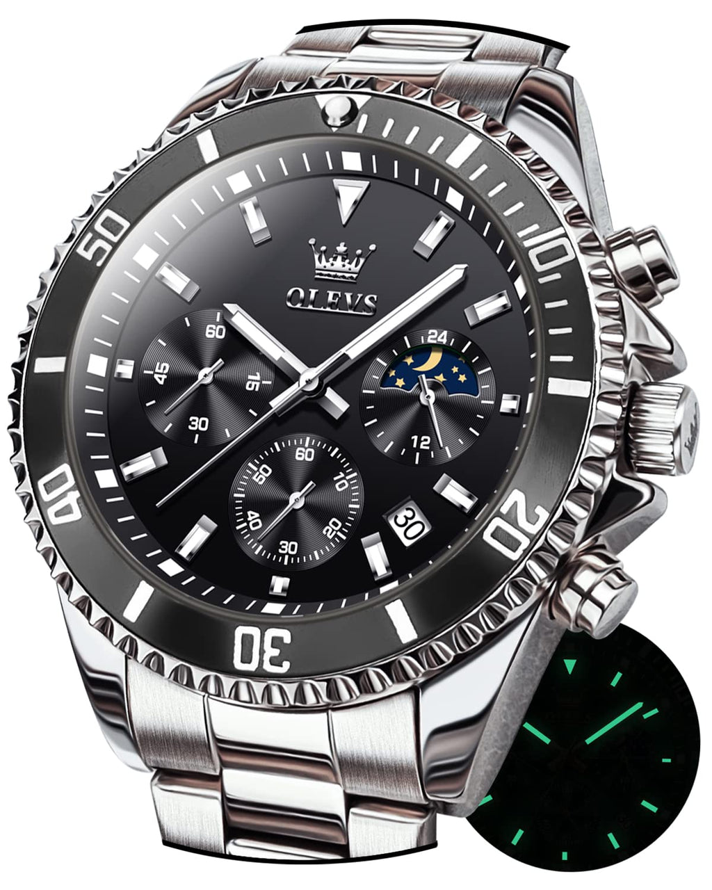 Stainless Steel Analog Quartz Chronograph Waterproof Luminous Watch M1145