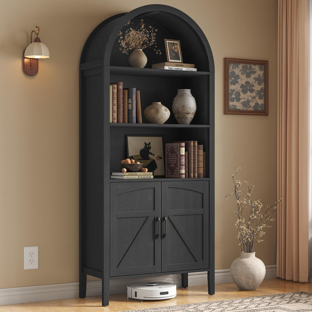 Black 5-Tier Arched Bookshelf with Door L10399