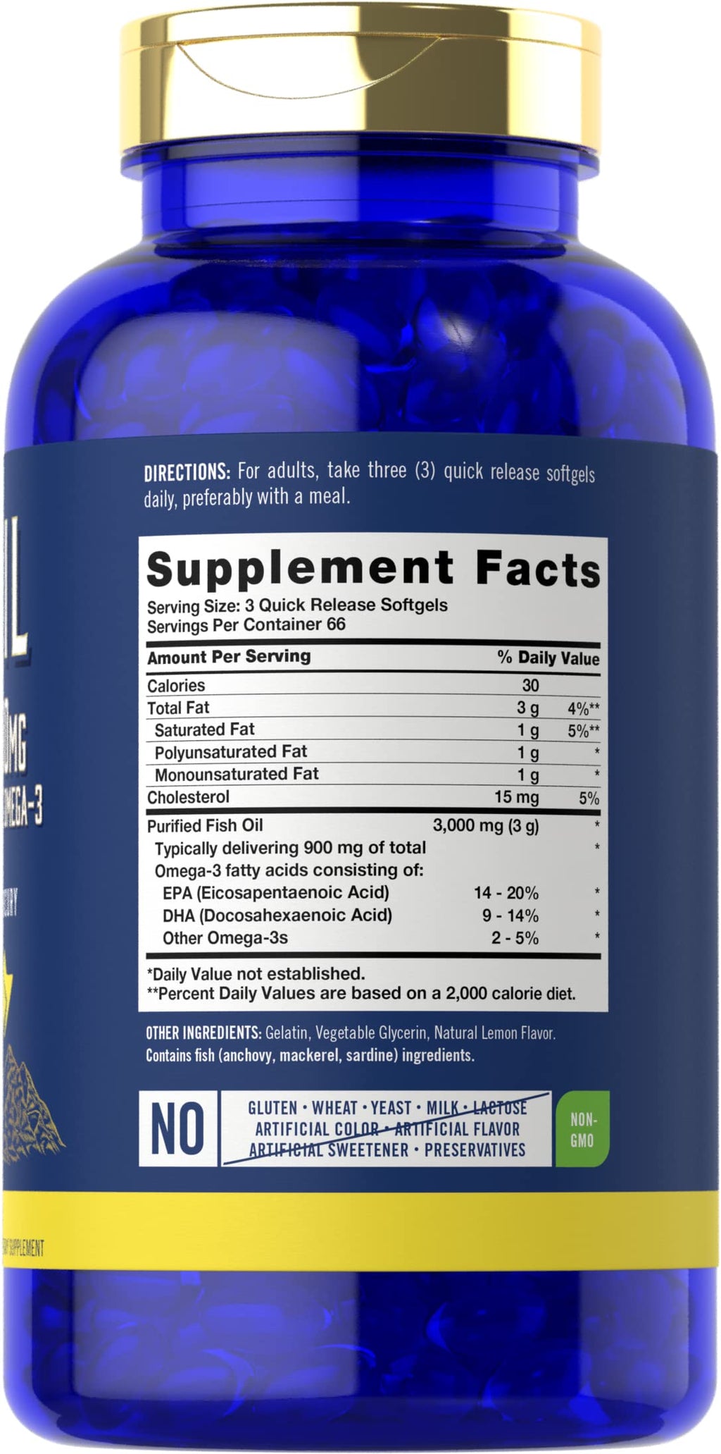 Fish Oil 3000mg 900mg Omega 3 200 Softgels Lemon Flavor I589404
