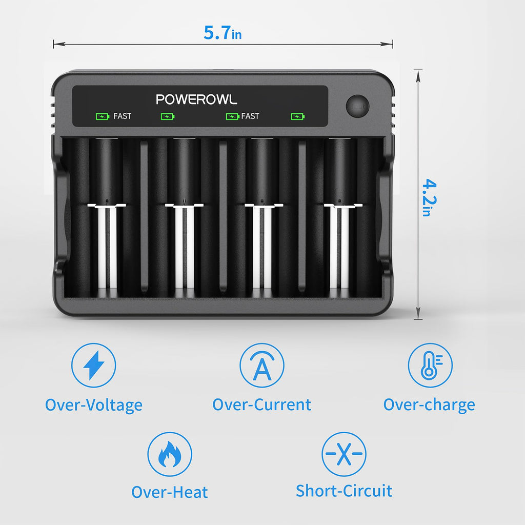 Rechargeable D Batteries with 4 Bay Battery Charger W837