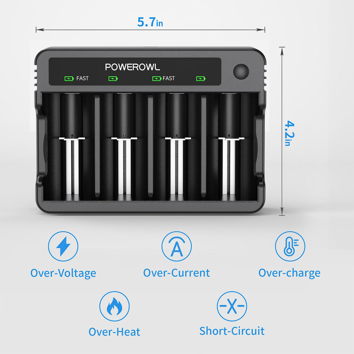 Rechargeable D Batteries with 4 Bay Battery Charger W837