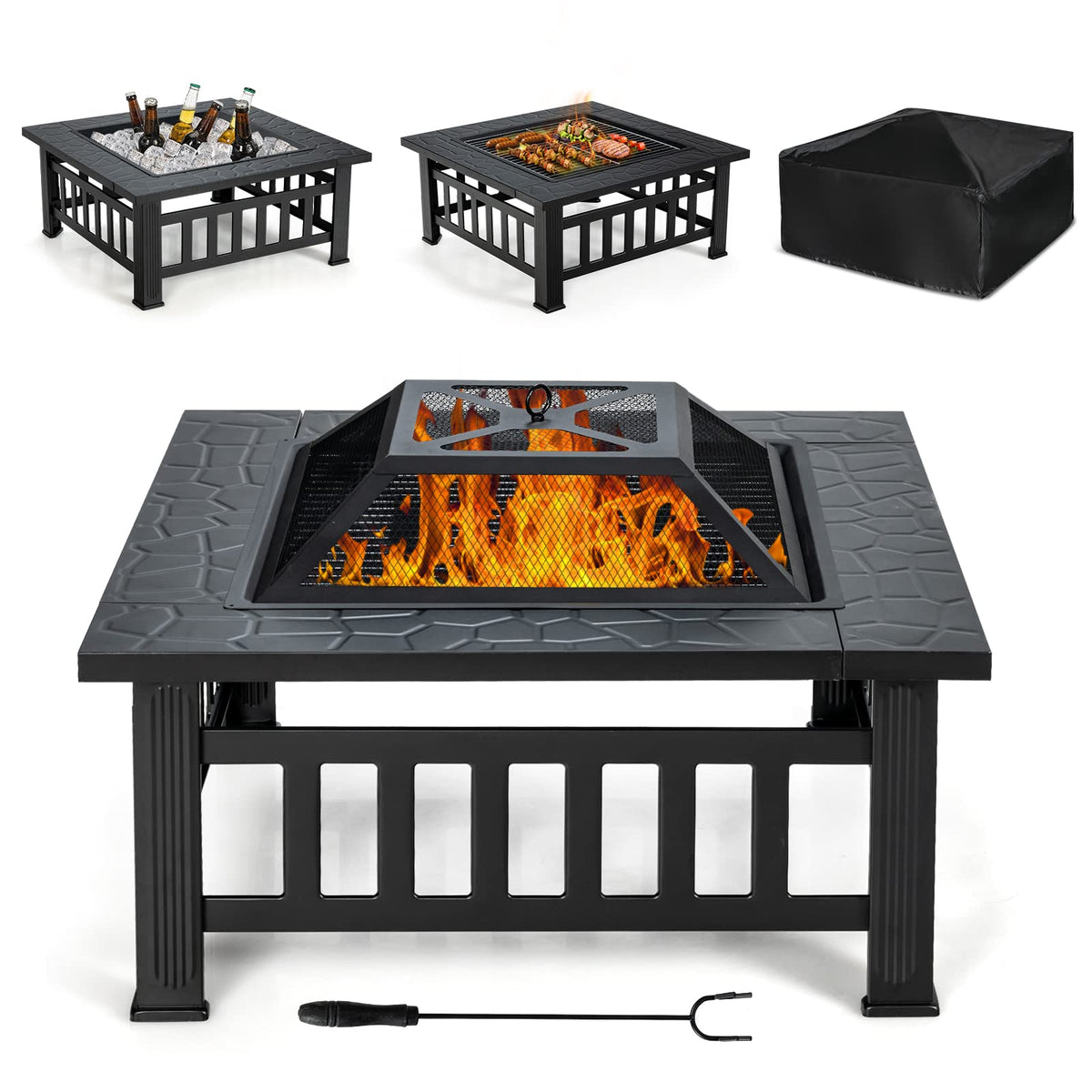 32 Inch Square Steel Wood Burning Fire Pit I165956