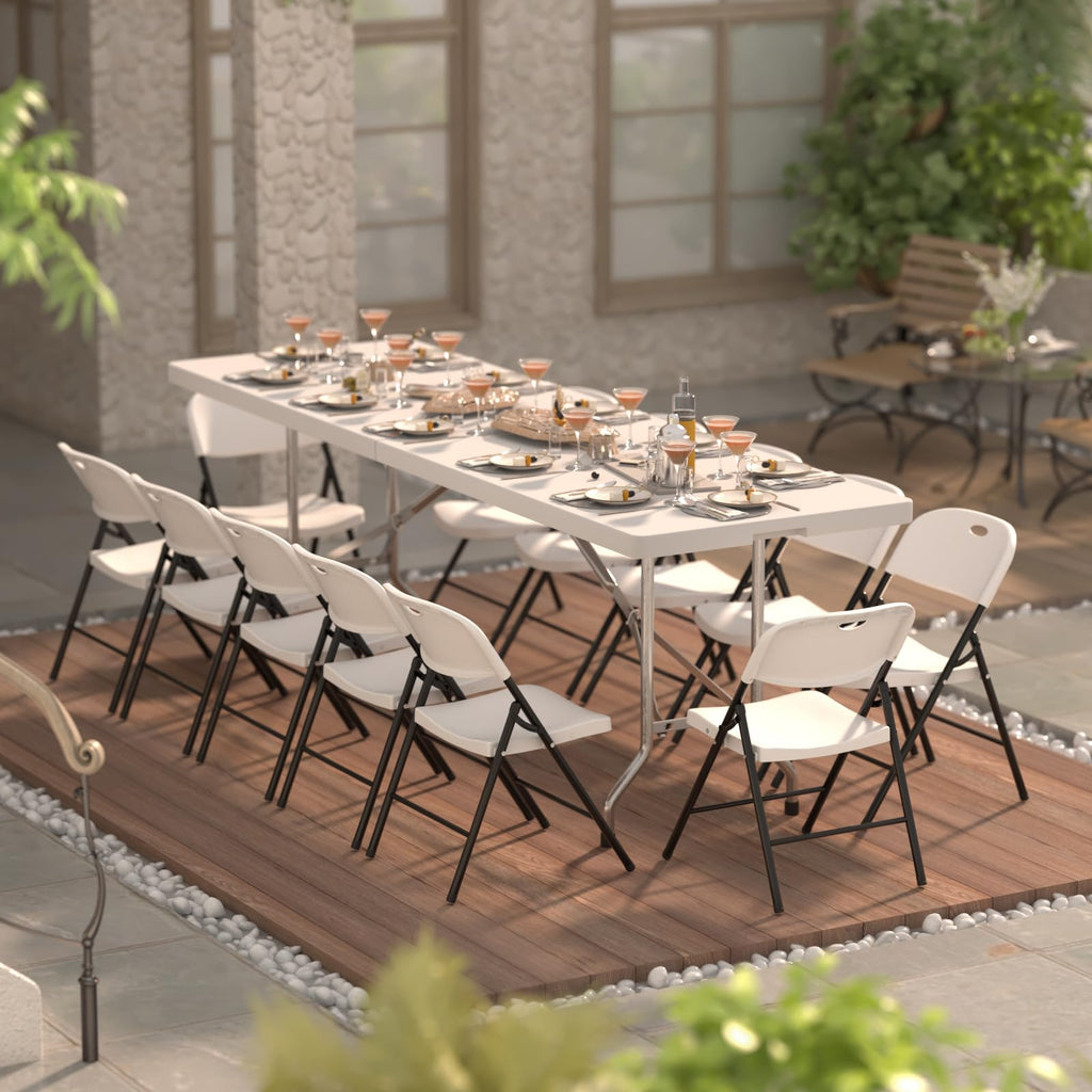 Heavy Duty Plastic Folding Chair with Steel Frame, White, 16 Pack N923