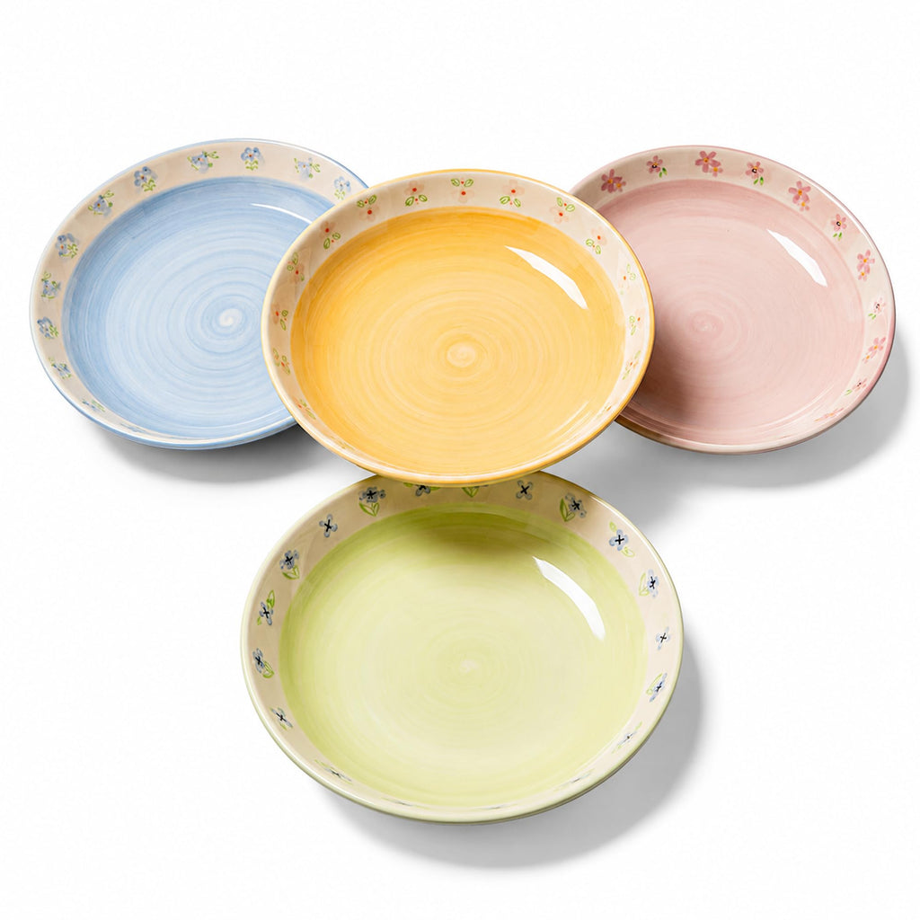Hand-Painted Floral Ceramic Pasta Bowls Set of 4 M808516