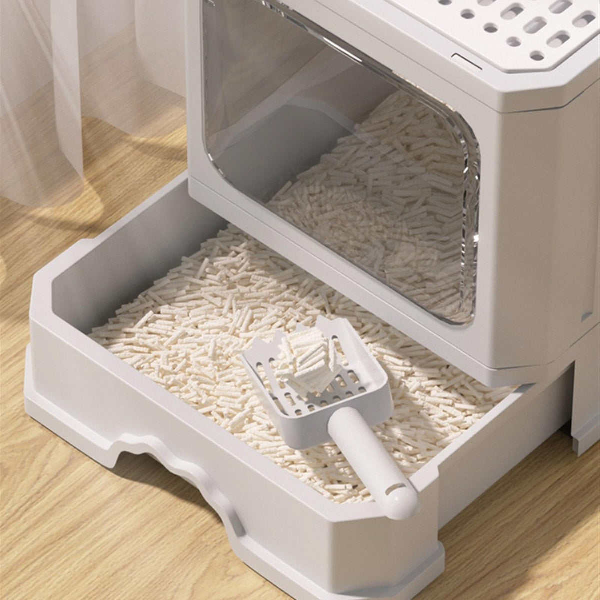 Foldable Cat Litter Box with Lid and Shovel I45493