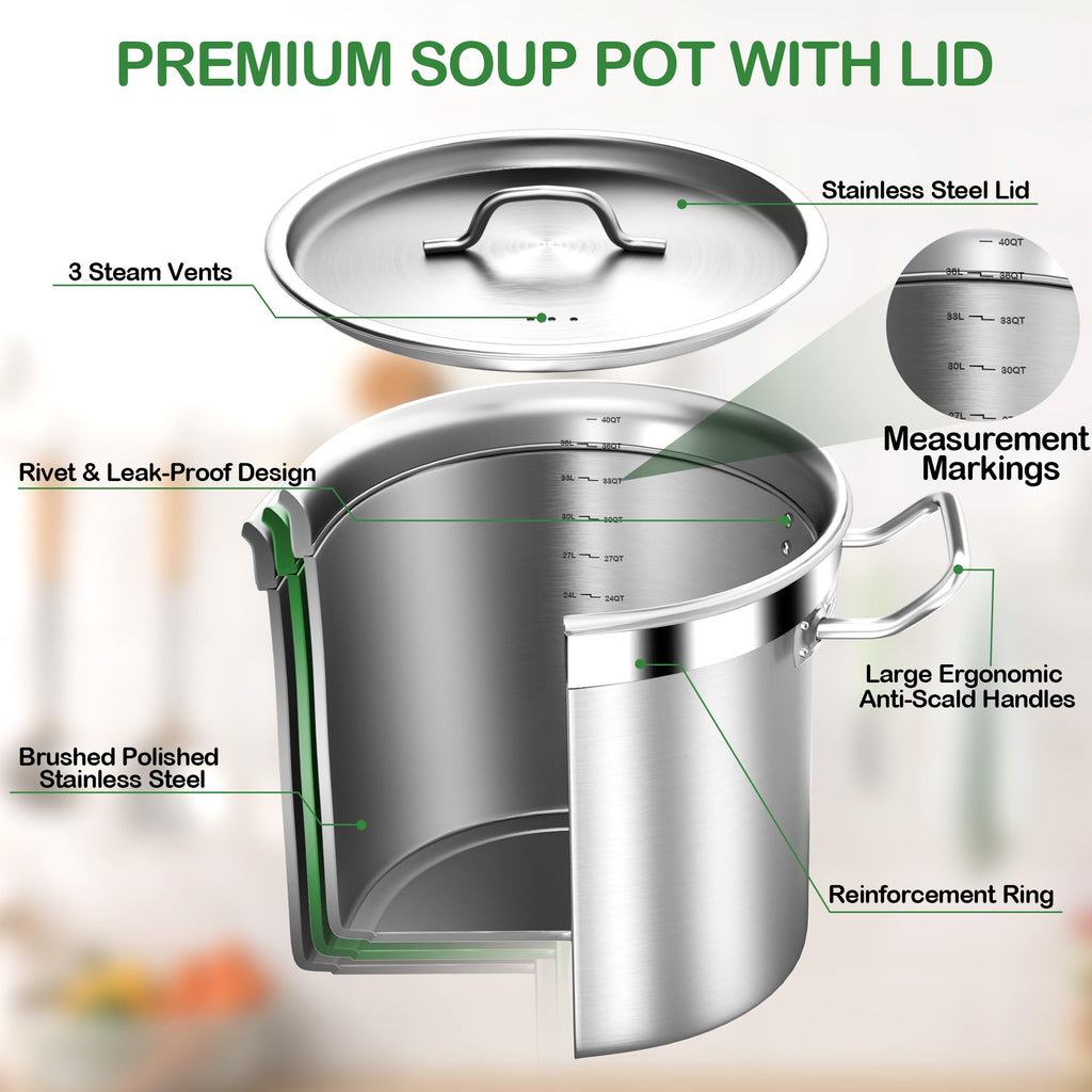 40 Quart Stainless Steel Stockpot with Lid C861767
