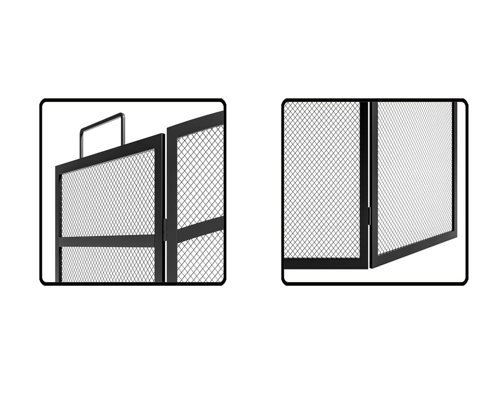 Black Foldable Wrought Metal Mesh Fireplace Screen I5261