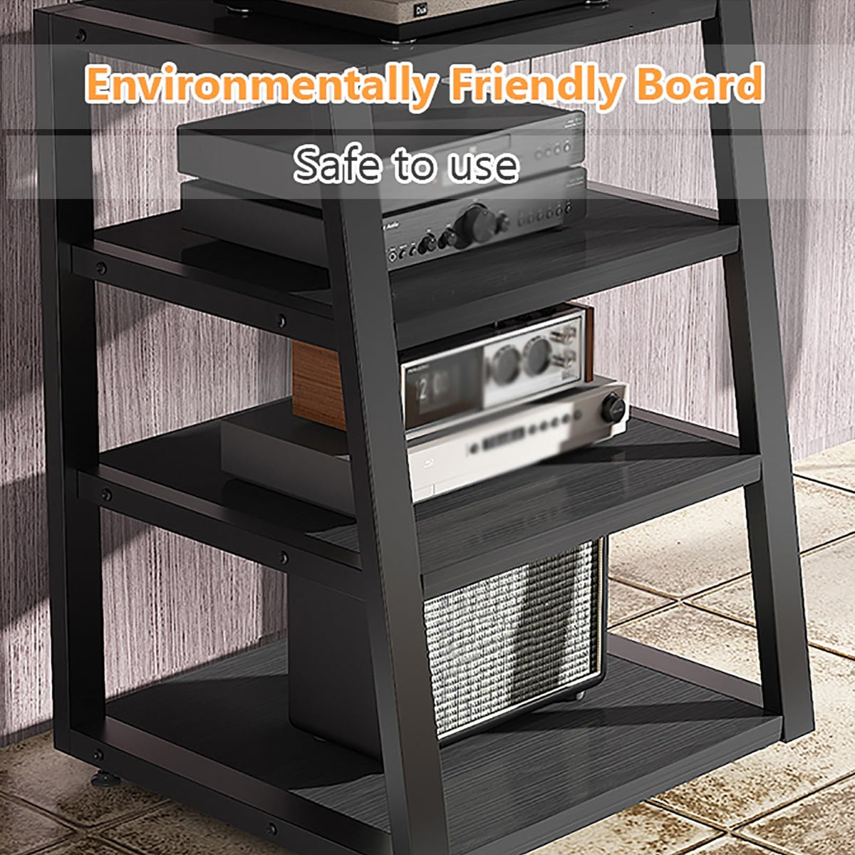 Black Corner Media Stand with Shelves N17853