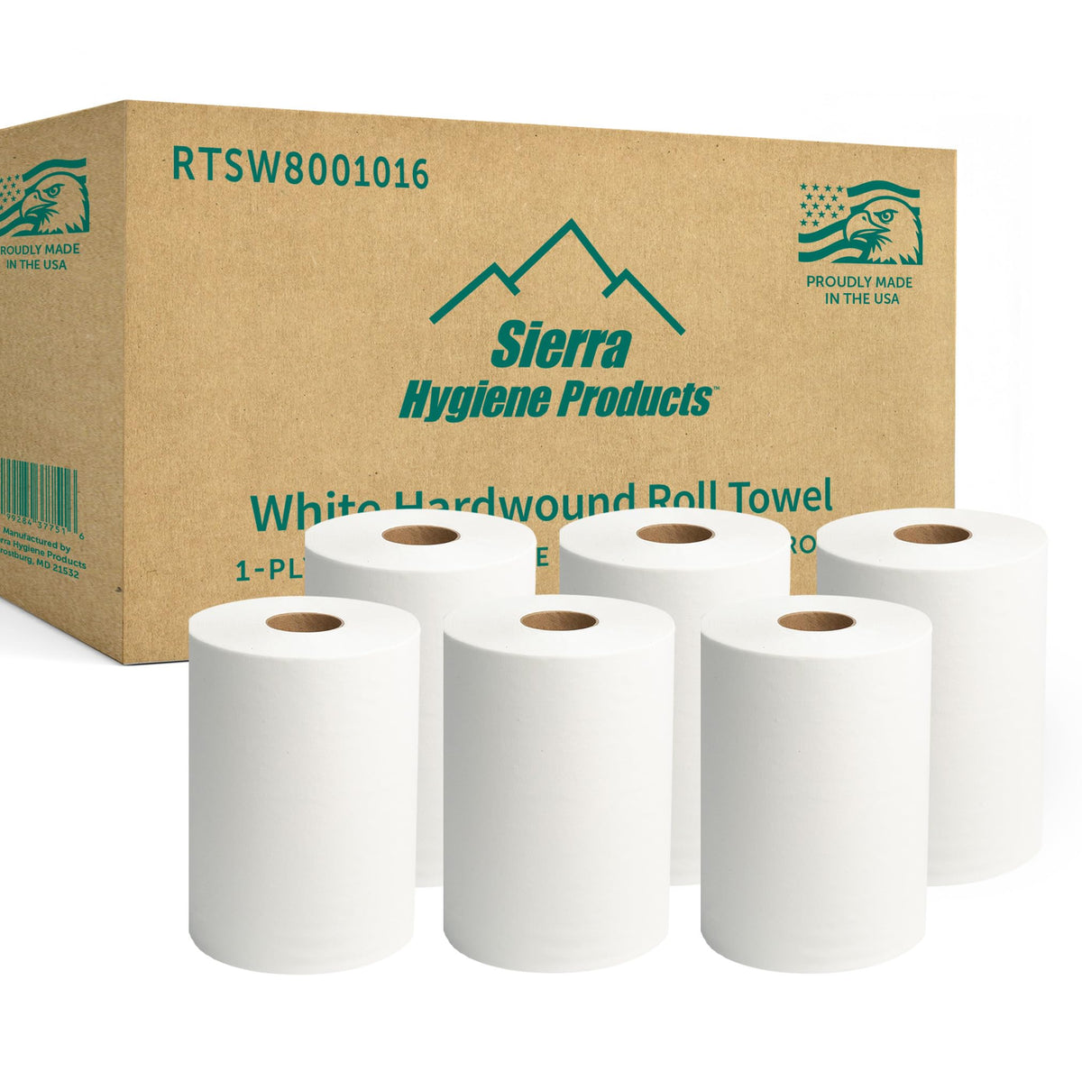White 1-Ply Hardwound Paper Towels, 6 Rolls T33254