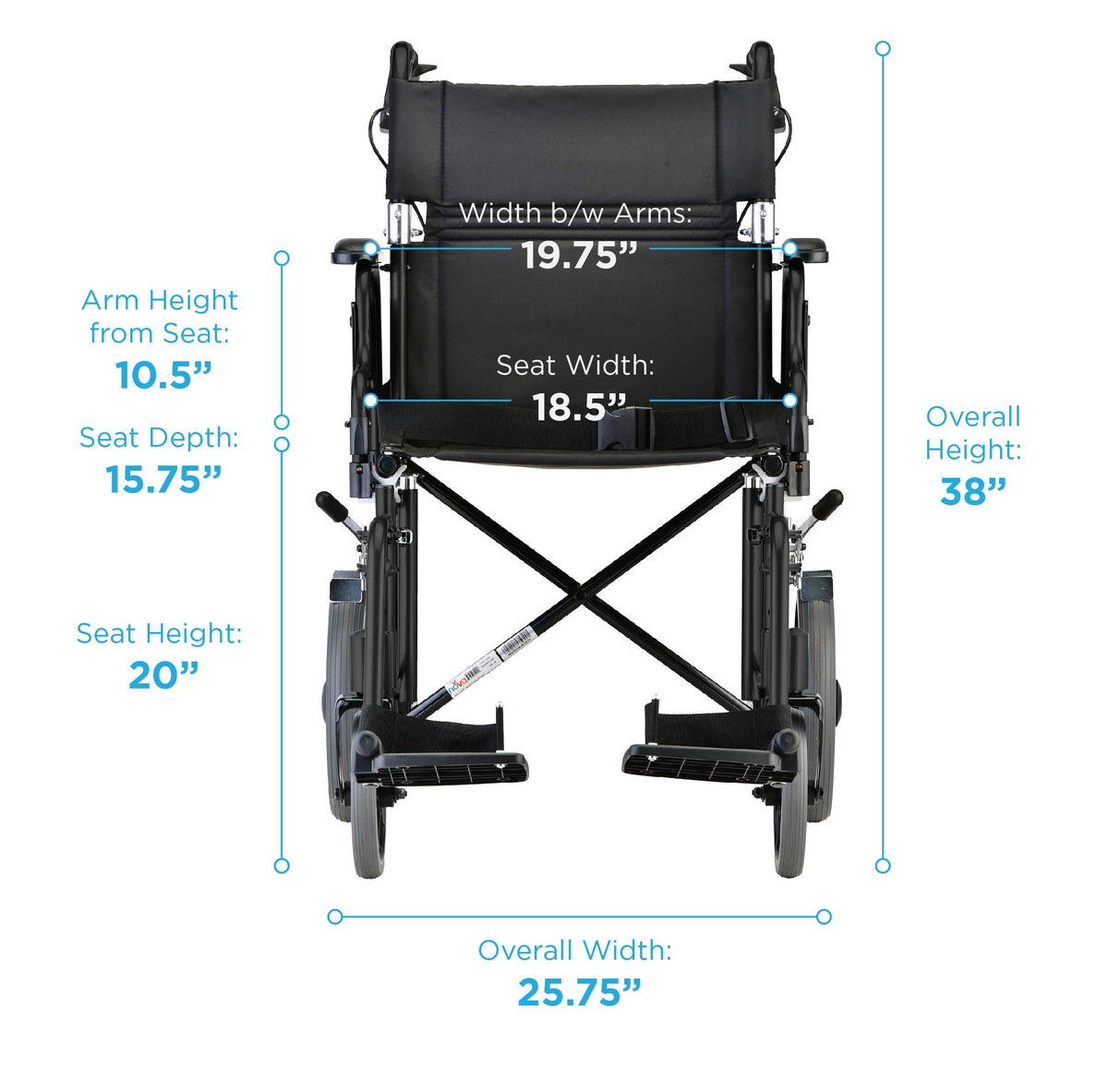Lightweight Transport Chair with Locking Hand Brakes, Black B800
