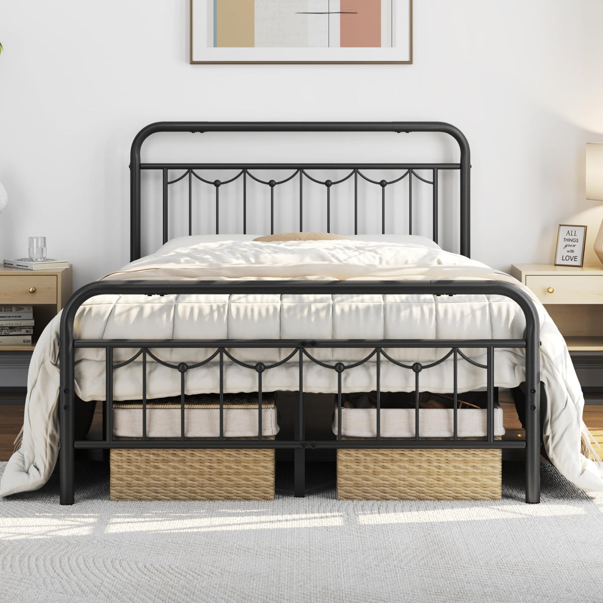 Black Metal Bed Frame with Spindle Headboard D11005