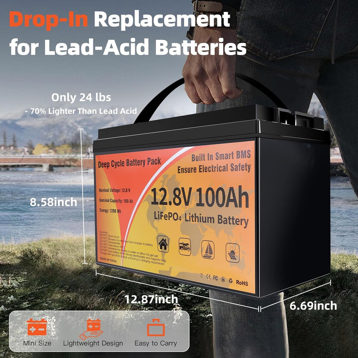 12V 100Ah LiFePO4 Deep Cycle Battery J723