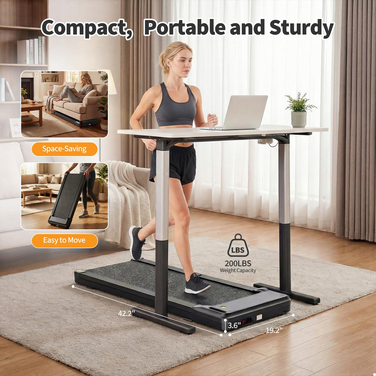 Black Portable 3-in-1 Walking Pad Treadmill U4208