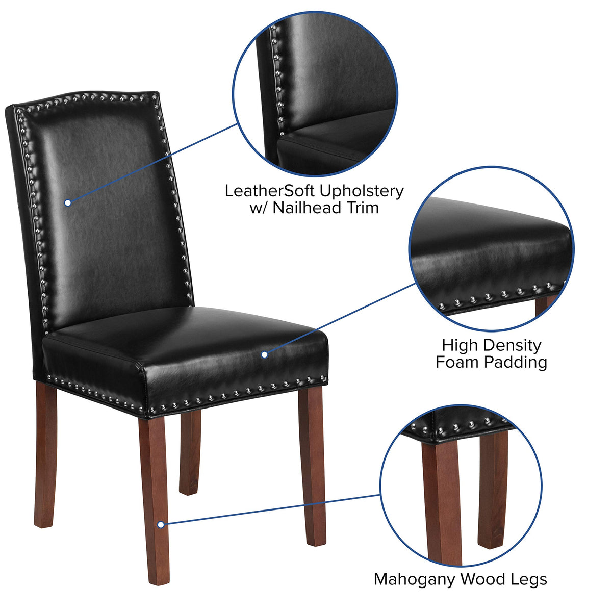 Black LeatherSoft Parsons Chair with Nail Trim M12425
