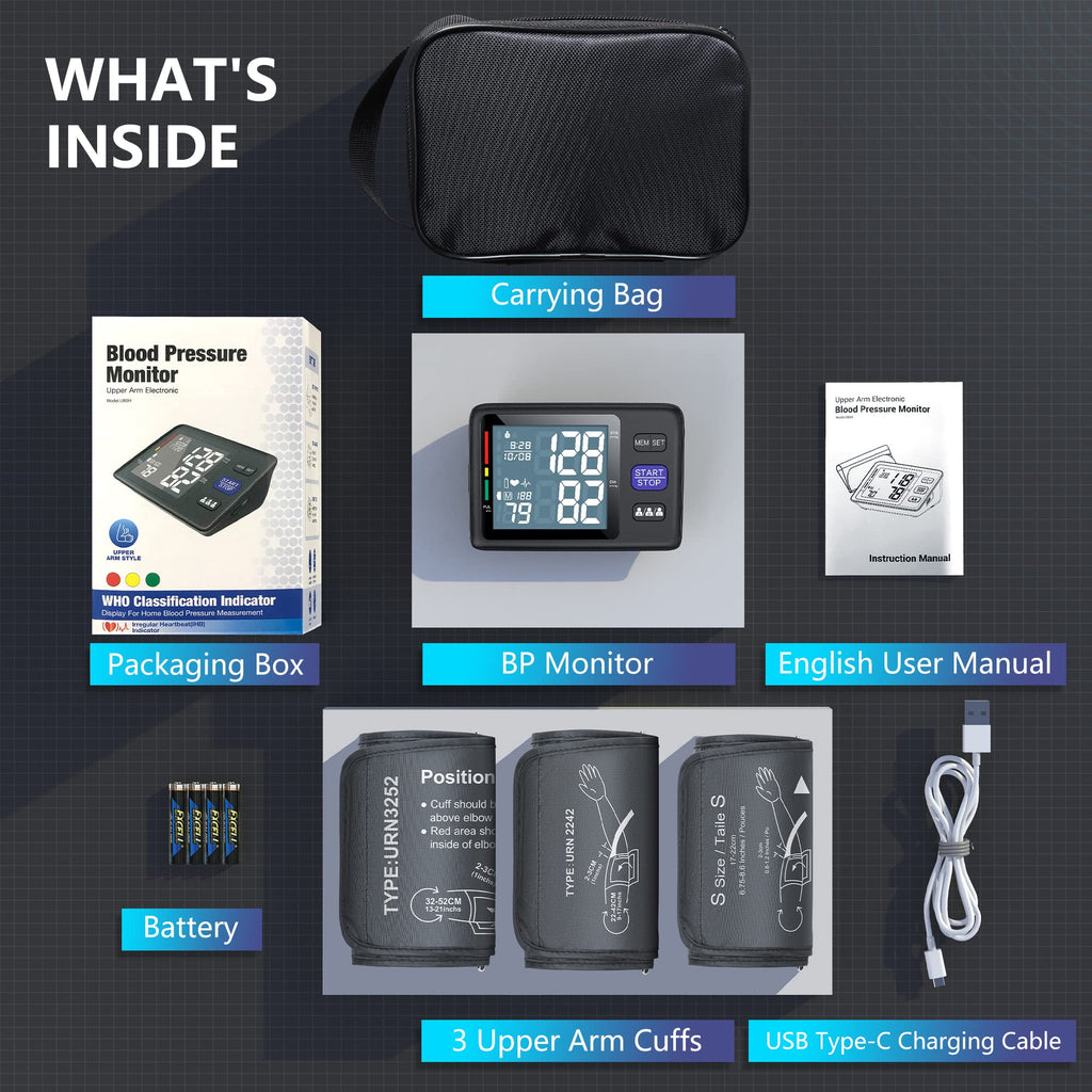Blood Pressure Machine Upper Arm, 3 Size Cuffs, Automatic Digital BP Monitor, Large Backlit LCD N382