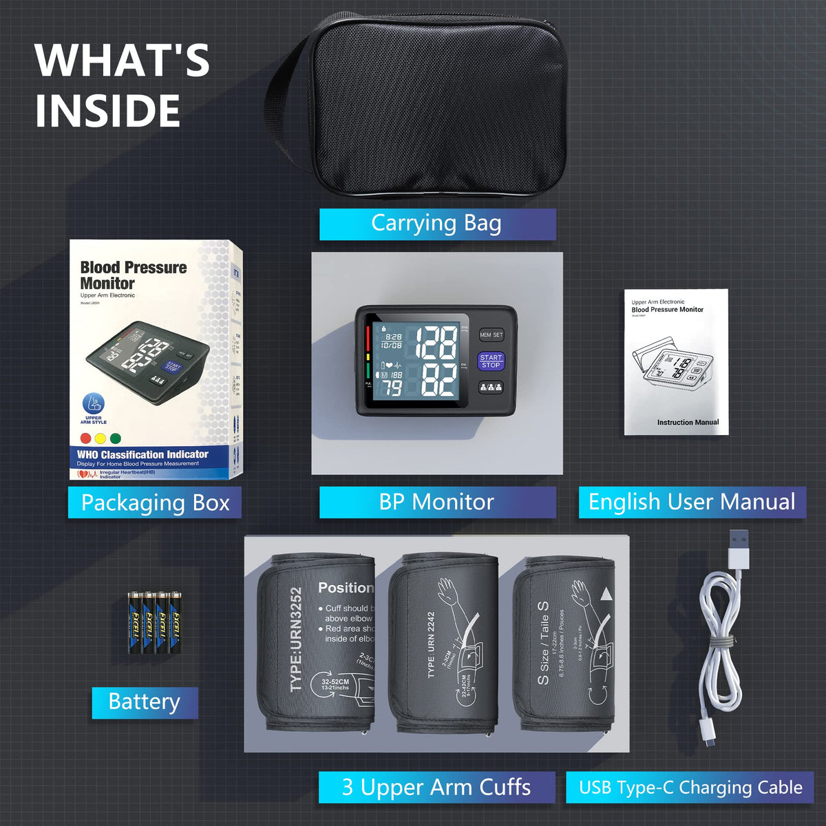Blood Pressure Machine Upper Arm, 3 Size Cuffs, Automatic Digital BP Monitor, Large Backlit LCD N382